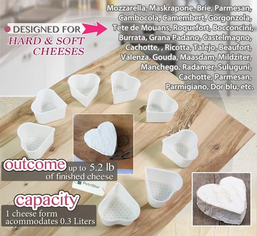 Miniatura 2 de PetriStor Molde de queso suave para queso de 8 piezas, 1/3 cuartos de galón, molde de queso suave para hacer queso, suministros caseros para hacer