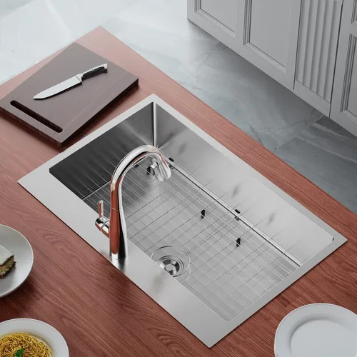 Miniatura 2 de Bonnlo Fregadero de cocina de 30 pulgadas, montaje superior, fregadero de cocina de granja con protector de fregadero de calibre 18, estación
