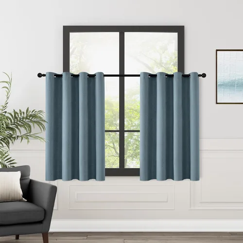 Miniatura 47 de ChrisDowa Cortinas 100% Opacas de Abedul Sólido de 45 Pulgadas de Largo, 2 Paneles para Dormitorio y Sala de Estar, Estilo Granja Oscurecedoras