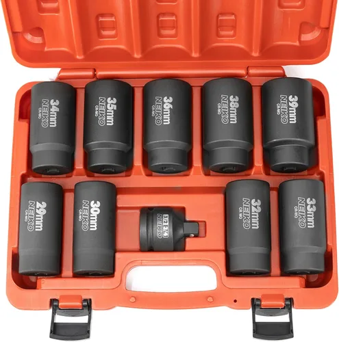 Miniatura 6 de NEIKO 02531A Juego de 10 piezas de 12 puntas de dados de 1/2 pulgadas, removedor de tuercas de llanta, enchufe de tuerca de husillo, juego de llaves