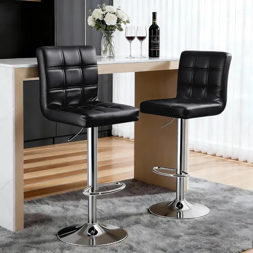 Miniatura 2 de SUPER DEAL Juego de 2 taburetes de bar para cocina, modernos taburetes giratorios de piel sintética ajustable con altura de mostrador con respaldo