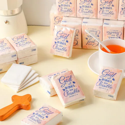 Miniatura 7 de Karenhi Paquetes de pañuelos cristianos para bolsos, paquetes de pañuelos de boda para invitados, versículos de la Biblia, paquetes de pañuelos