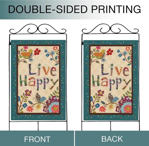 Miniatura 3 de Hzppyz Live Happy - Bandera decorativa grande para casa, diseño de pájaro, primavera y verano, cita inspiradora para jardín, patio, decoración