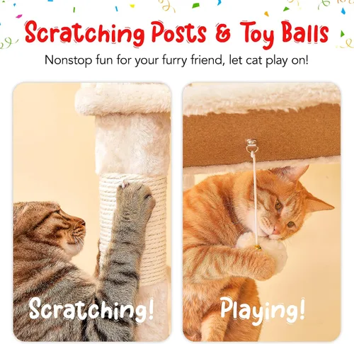 Miniatura 7 de Árbol para gatos de 77 pulgadas de alto, torre grande de varios niveles para gatos con 4 hamacas, 2 perchas acolchadas, condominio para gatos, Beige