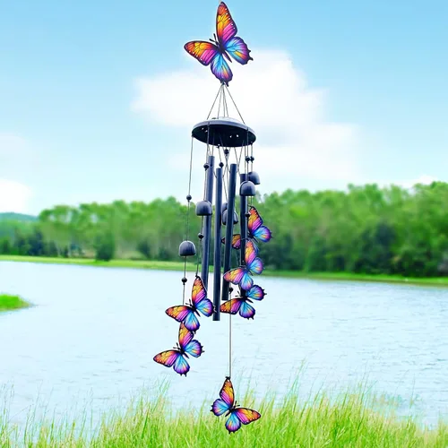 Miniatura 2 de Campanillas de Viento de Mariposa para Exteriores, Campanillas de Metal Negro al Aire Libre, Regalos de Mariposas para Mujeres/Hombres, Decoración