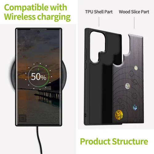 Miniatura 4 de Carveit Funda de madera de diseñador para Samsung Galaxy S22 Ultra (grabado en madera e incrustaciones de carcasa) compatible con cargadores Sistema