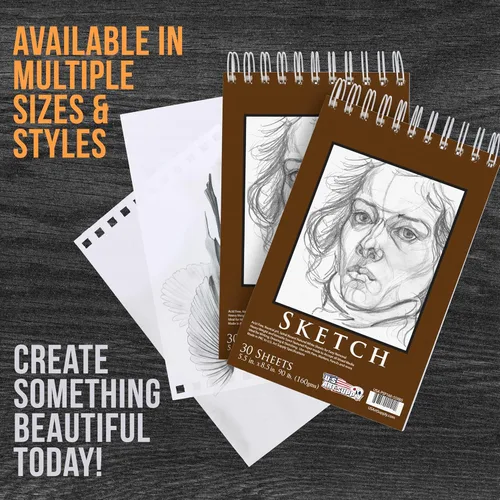 Miniatura 7 de U.S. Art Supply Cuaderno de bocetos de papel pesado de 5.5 x 8.5 pulgadas, encuadernado en espiral: 90 libras (5.64 oz/m²), bloc de dibujo de 30