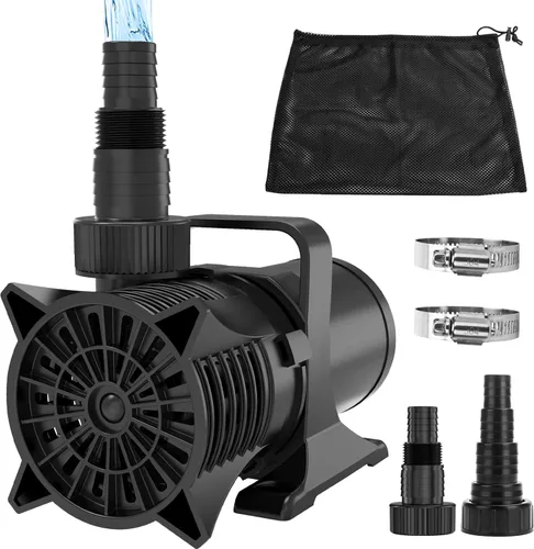 Bomba de agua sumergible AquaMiracle de 2700 GPH, bomba de estanque certificada UL con cable de 20 pies, adaptadores y bolsa de filtro, bomba de