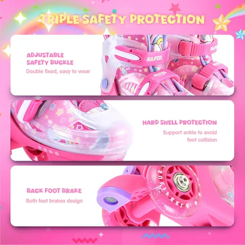 Miniatura 5 de SULIFEEL Patines de Ruedas Ajustables para Niñas Niños Infantiles, Ruedas Divertidas Iluminadas con Luz Flash de Tipo Equilibrio de Tres Puntos
