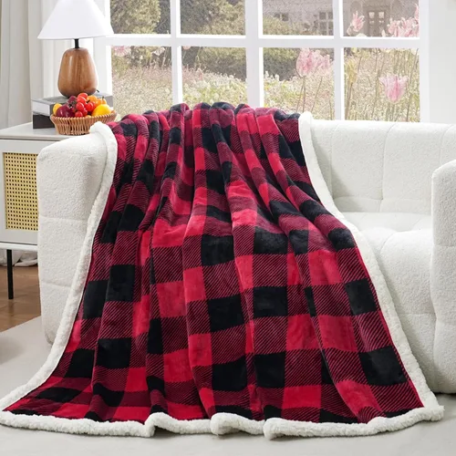 Miniatura 12 de PU MEI - Cobija de vellón sherpa de 50 x 60 pulgadas, suave, acogedora, gruesa y cálida para sofá o cama Gris y azul