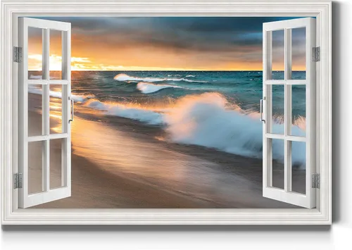 Miniatura 23 de Renditions Gallery Lienzo decorativo para pared, vista de barco viejo atracado en la playa de arena blanca, obra de arte para colgar en la pared
