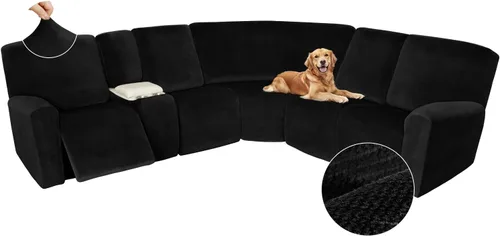 Miniatura 511 de Arfntevss Fundas de sofá seccional reclinable de terciopelo, Funda de sofá seccional de esquina para sofá reclinable, Funda elástica suave