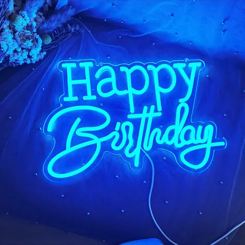 Miniatura 11 de Letrero de neón LED azul hielo de feliz cumpleaños, luz nocturna para decoración de pared, fiesta, dormitorio, habitación, bar, boda, hogar