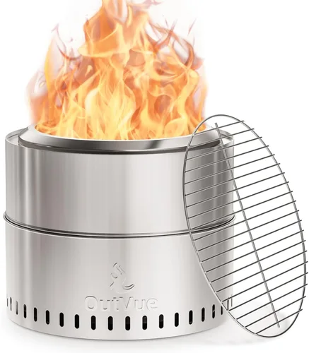 Miniatura 8 de OutVue Fogón de acero inoxidable de 15.5 pulgadas sin humo con parrilla, fogón sin humo al aire libre, fogones de leña para campamento, fogata