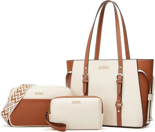 Miniatura 211 de Juego de 4 bolsas modernos para mujer de cuero sintético: bolso tote, bolso de hombro, bolso de mano y cartera.