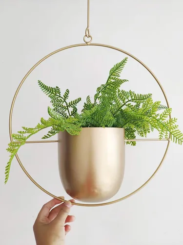 Miniatura 2 de RISEON - Colgador de plantas bohemio de oro metálico, maceta colgante de metal para pared y techo, moderna, soporte para plantas de mediados