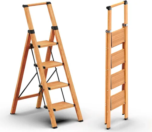 Miniatura 14 de Escalera de 6 escalones para techo de 12 pies de alto, taburete plegable de aluminio ligero con cómodo agarre, escaleras con pedal antideslizante