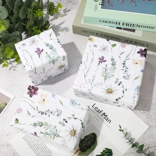 Miniatura 4 de JarThenaAMCS 6 hojas de papel de regalo de flores silvestres, no enrolladas, papel de regalo de flores florales de acuarela, papel de arte grande