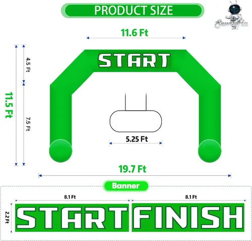 Miniatura 2 de Arco inflable de 20 pies de línea de acabado verde con potente soplador, arco inflable hexagonal al aire libre para carreras de 5 K, fiesta