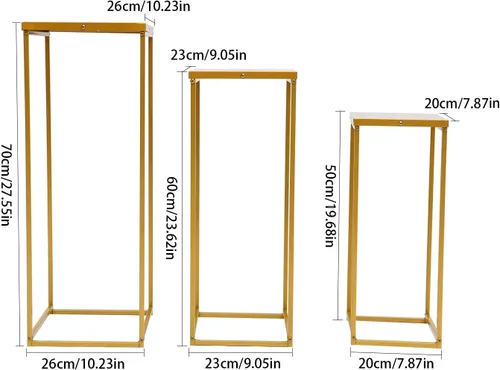 Miniatura 4 de LOYALHEARTDY 3 piezas de soporte de flores doradas para boda, jarrón de metal, soporte de columna, jarrón geométrico para centro de mesa, jarrón