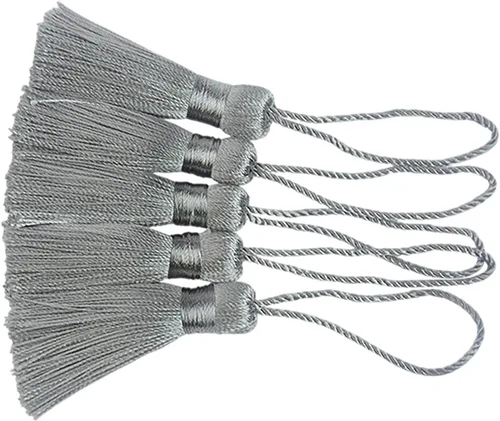 Miniatura 10 de Makhry 20 mini borlas de hilo sedoso hechas a mano de 4.3 pulgadas con lazo de cordón de 2 pulgadas y pequeño nudo chino para aretes, recuerdo