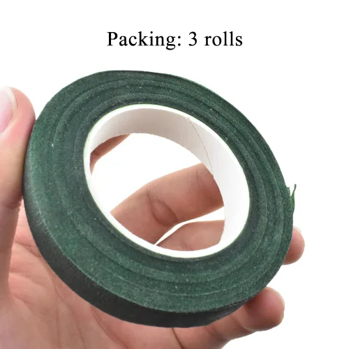 Miniatura 6 de HAHIYO 3 rollos de cinta floral de 0.5 pulgadas de ancho en verde oscuro - 270 pies/90 yardas en total, cinta de papel impermeable para floristería