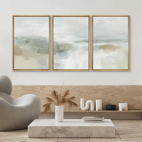 Miniatura 482 de SIGNWIN Lienzo enmarcado para pared, arte con pinceladas de flujo neutro en tonos beige abstractos, ilustraciones, arte moderno, decorativo