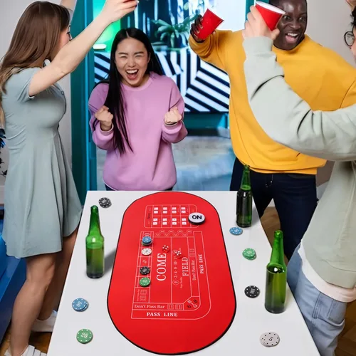 Miniatura 6 de Mini tapete de mesa de dados de 33 x 17 pulgadas con dos dados – Funda de mesa de goma antideslizante portátil de casino para noche