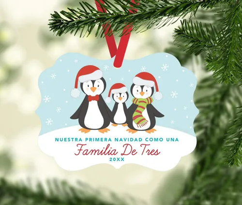 Miniatura 2 de Andaz Press Adorno de recuerdo de Navidad con marco de fantasía de familia española, Nuestra Primera Navidad Como UNA Familia De Tres 2024, Familia