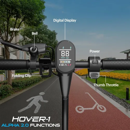 Miniatura 4 de Hover-1 Alpha 2.0 Foldable Electric Scooter with 450W Brushless Motor, 18 mph Max Speed, 10” Air-Filled Tires and 12 Mile Range Gris