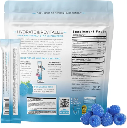 Miniatura 6 de One Sol BCAA y polvo de electrolitos para hidratación y energía, fórmula totalmente natural, 100% vegano, sin OMG, sin gluten y sin soja, promueve