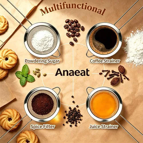 Miniatura 3 de Anaeat Coladores de malla fina, tamices de colador de acero inoxidable de alta calidad, con malla duradera y mango resistente, excelentes para 5.5