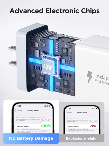 Miniatura 4 de Paquete de 2 Cargadores de Pared USB C, Bloque Cargador Rápido USB C de 40W y 4 Puertos con Puerto Dual QC+PD 3.0 Adaptador de Energía, Cargador