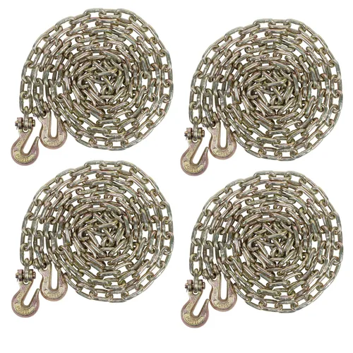 Miniatura 36 de Mytee Products Paquete de 4 cadenas de 3/8 pulgadas x 6 pies de grado 70 con ganchos de agarre de horquilla, cadena de remolque de transporte G70, 4
