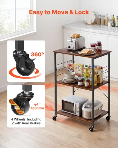 Miniatura 5 de VEVOR Carrito de cocina utilitario de 3 niveles y 23.7 pulgadas, soporte para microondas, estante de almacenamiento resistente, carrito de servicio