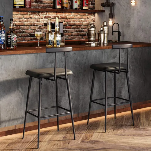 Miniatura 4 de Juego de 2 taburetes de bar, taburetes altos con respaldo y reposapiés, taburetes de bar a altura de mostrador, taburetes de bar industriales