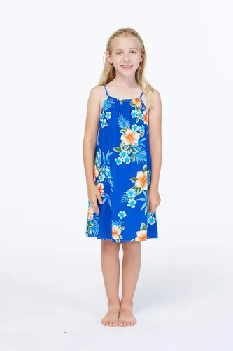 Miniatura 3 de Vestido hawaiano con cuello redondo para niña en hibisco