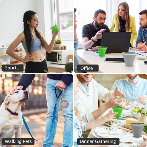 Miniatura 7 de JBER Taza de viaje plegable de silicona, taza de camping plegable de silicona con tapas, taza de bebida expandible para senderismo al aire libre