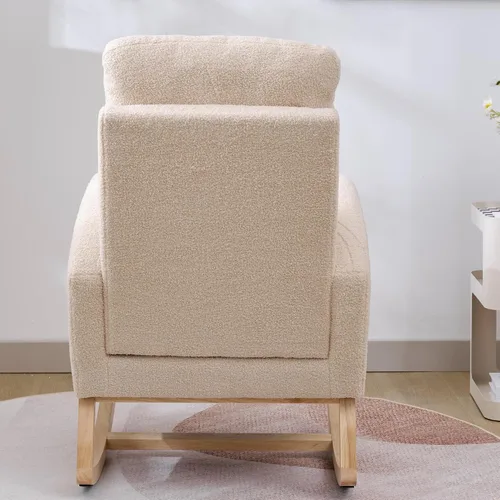 Miniatura 3 de Mecedora para Guardería con Patas de Madera Maciza, Silla Deslizante para Guardería con Bolsillo Lateral, Sillón Mecedor para Sala de Estar