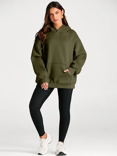 Miniatura 95 de Trendy Queen - Sudaderas extragrandes con capucha para mujer, suéteres de manga larga, sin botones, de vellón, de otoño, ropa de invierno