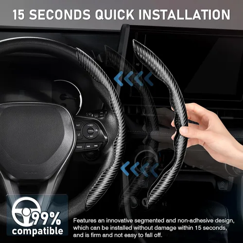 Miniatura 4 de Cartist Funda de volante de fibra de carbono, antideslizante, para hombres y mujeres, duradera, accesorio universal para automóvil (negro)