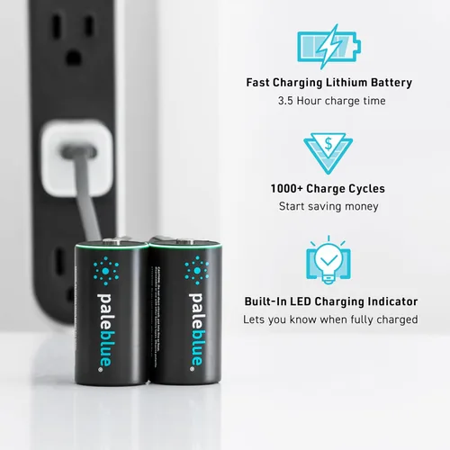 Miniatura 2 de Baterías recargables C con cargador USB de Pale Blue, iones de litio 1.5v 2800 mAh, se cargan en menos de 3.5 horas, más de 1000 ciclos, cable