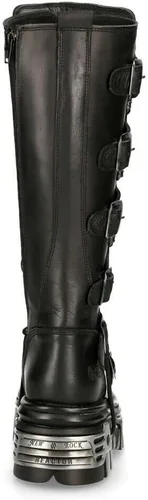 Miniatura 6 de New Rock Botas altas góticas Emo de cuero negro metálico 272-S1 para hombre con cierre de encaje y hebilla