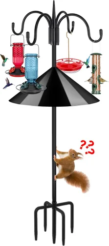 Miniatura 10 de FEED GARDEN Gancho de pastor doble ajustable para exteriores con base de 5 puntas de 63 pulgadas, poste resistente de comedero de pájaros de dos