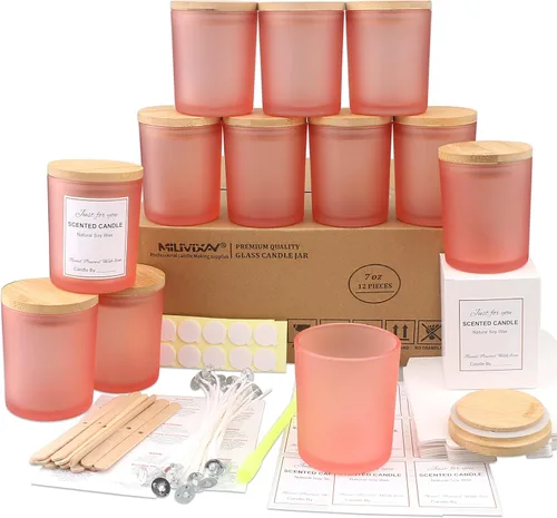 Miniatura 24 de MILIVIXAY Paquete de 12 unidades de tarros de vela de 7 onzas de vidrio transparente con tapas y kits para hacer velas - Tarros de vela vacíos a