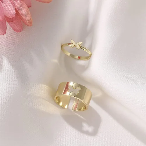 Miniatura 3 de LIU JUN Anillo de mariposa para mujeres y hombres, parejas, a juego, con diseño de luna y estrella, juego de anillos para adolescentes y niñas
