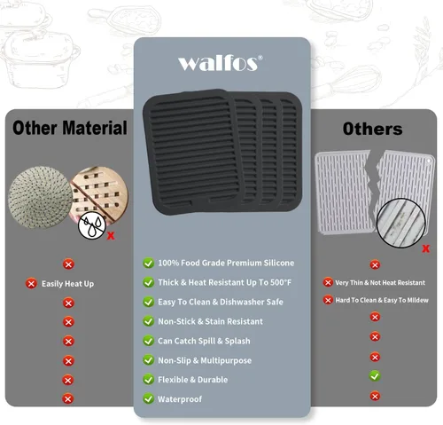 Miniatura 4 de Walfos Salvamanteles para platos calientes, soportes multiusos de silicona para ollas, almohadillas térmicas para ollas y sartenes calientes