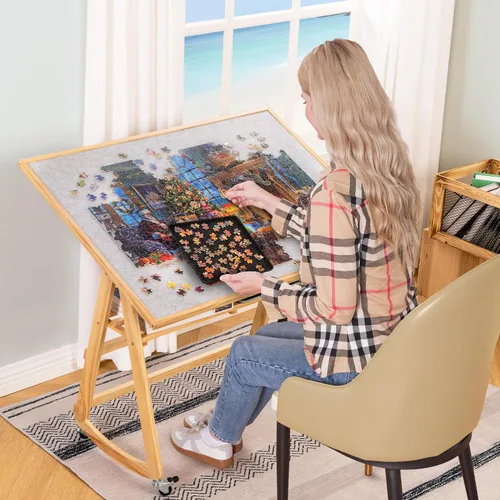Miniatura 2 de LAVIEVERT Mesa de rompecabezas inclinable de 1500 piezas con patas y alfombrilla de cubierta, caballete de rompecabezas ajustable