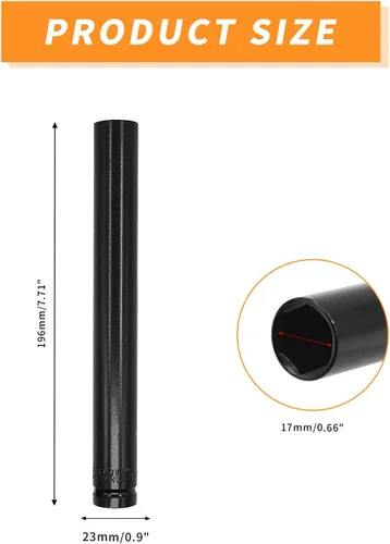 Miniatura 2 de 1/2" Drive by 0.669 in Deep Impact Socket, acero CR-V tratado térmicamente 8" de longitud, tamaños métricos de 6 puntos