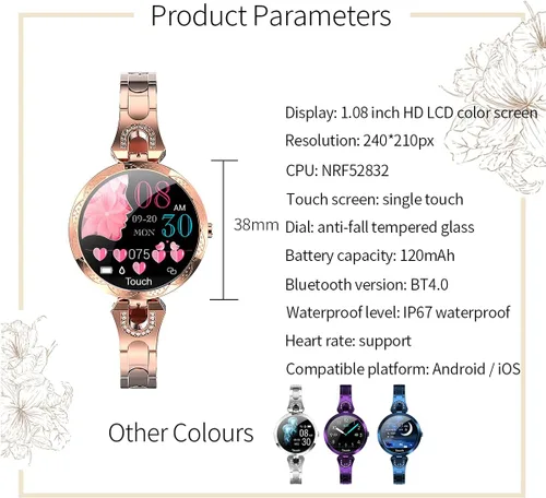Miniatura 12 de Reloj inteligente para mujer, compatible con teléfonos Android/iOS. Rastreador de salud y fitness con frecuencia cardíaca, presión arterial